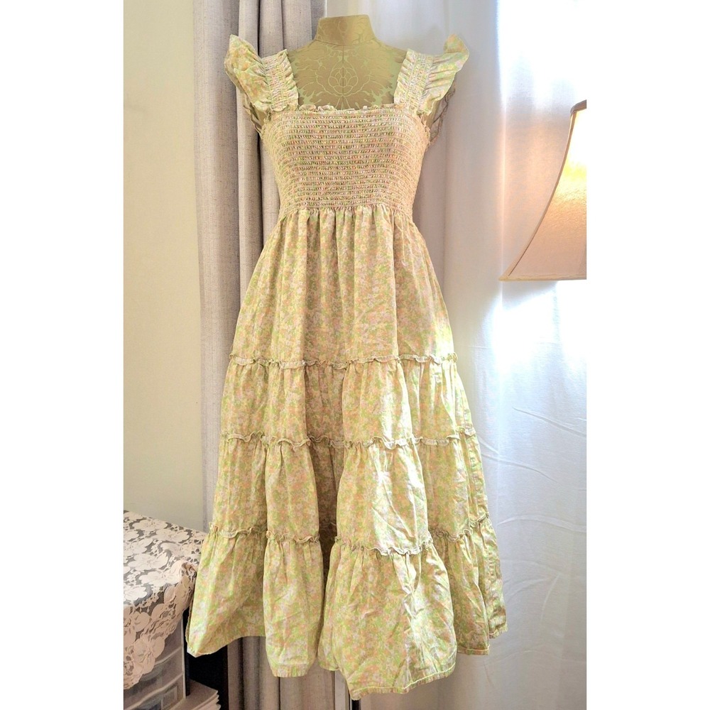 Kourt Floral Tiered Midi Boho Cotton Sundress Size Large‎ Summer Beach Cottage